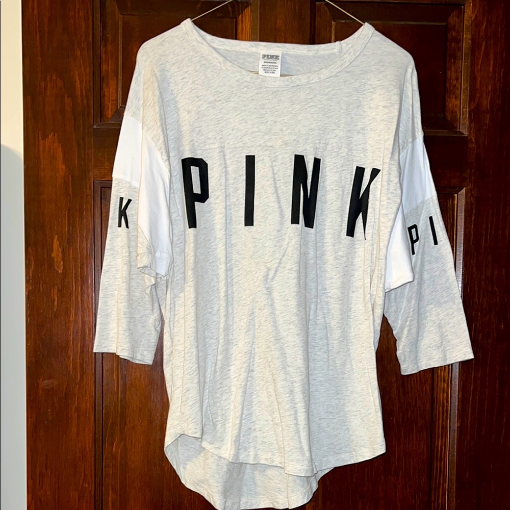 PINK Victoria Secret Gray Baseball Tee *SIZE SMALL*